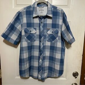 Orvis Shirt Mens Large Western Plaid Blue Button Down‎ Short Sleeve Performance